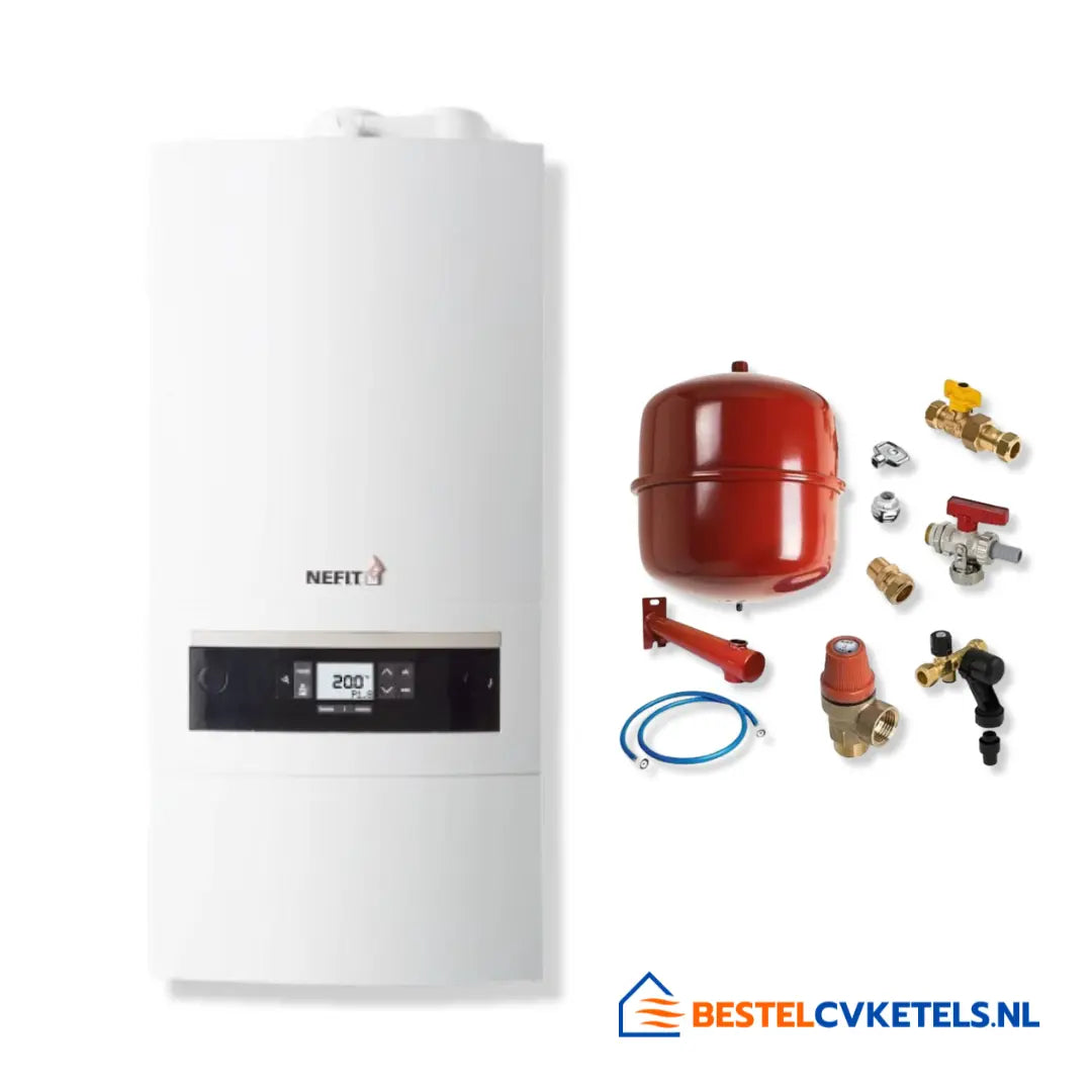 Nefit Trendline Aquapower Plus HRC25 CW6 cv-ketel met Bonfix de Luxe aansluitpakket, modelnummer 7736700983